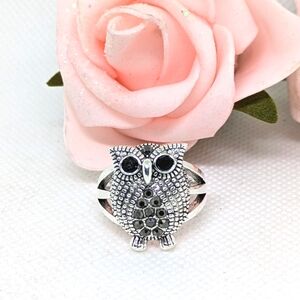 New Owl Ring Silver Tone Black Jewels Size 7 Birds Nature Fashion Jewellery